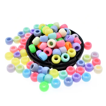 100Pcs póni gyöngyök többszínű 6X9mm szivárvány póni gyöngyök ömlesztett barátság karkötőhöz, ékszerkészítéshez és hajfonathoz