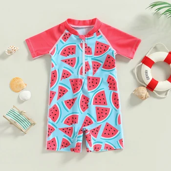2023-01-03 Lioraitiin 0-6 éves Toddler Kids Girls Bikini rövid ujjú cipzáras görögdinnye mintás patchwork fürdőruha