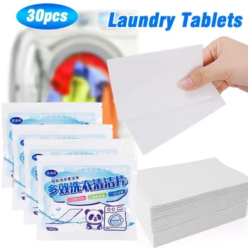 30dbs Mosodai tabletta Erős fertőtlenítés Mosodai lap mosószer Buborékpapír Foltmentes ruhatisztító Tisztítószerek