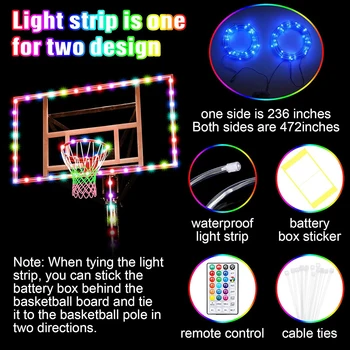 4 mód Kosárlabda háló kosárlabda perem LED lámpa, 16 szín világító kültéri karikaháló és távirányító sportoláshoz