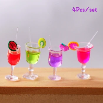 4Pcs 1:6 Babaház miniatűr gyümölcs koktél italok csésze modell Konyhai kiegészítők babaház dekorációhoz A gyerekek úgy tesznek, mintha játékokat játszanának
