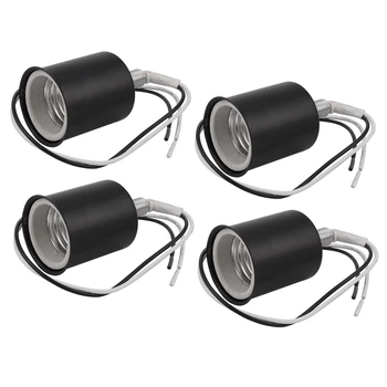 4X E27 kerámia csavaros alap kerek LED izzó lámpa foglalat tartó adapter Fém lámpatartó huzallal fekete