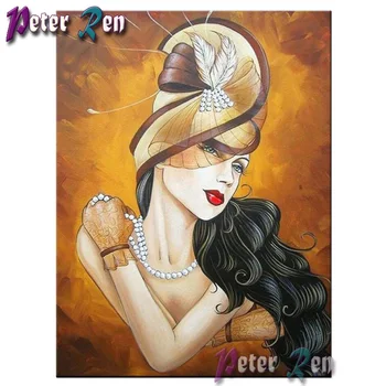 5d Gyémántfestés Szépség tollas kalap DIY teljes Négyzet/kerek strasszok keresztszemes hímzés Kézzel készített lány dekoráció