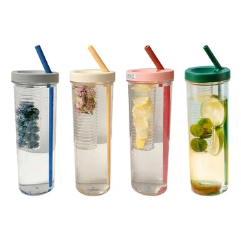 700ML vizes palack összecsukható szalmával gyümölcs infúziós italpalack hordozható utazási szalma csésze sport italkészlet gyümölcslé palack