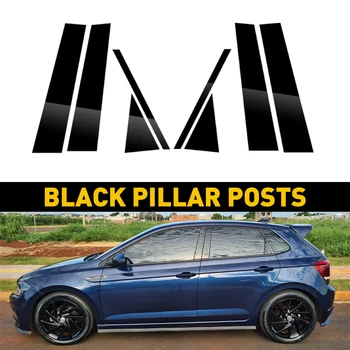 8Pcs Fekete ablakoszlop oszlopok Ajtóburkolatok B C oszlop matricák VW Polo MK6 2019 2020 autós kiegészítők
