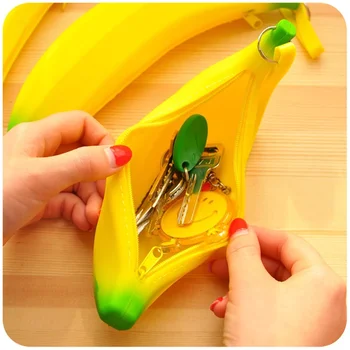 Aranyos érme pénztárca rajzfilm banán cipzár puha ceruzatartó lányok gyerekek Mini csere szilikon pénztárca kulcs fülhallgató tároló táska
