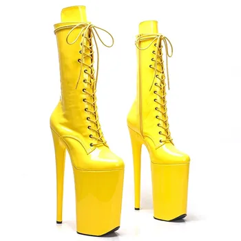 Auman Ale New 26CM/10inches Shiny Patent PU Upper Sexy Exotic High Heel Platform Party Women Boots Pole Dance Shoes 012