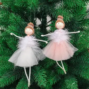 Balerina lány lógó karácsonyi baba dekorációhoz Fehér és rózsaszín függő medál karácsonyi dekorációhoz Karácsonyfa medál