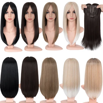 Benehair Hair Toppers nőknek 18'' Striaght Topper haj frufruval ritkuló hajra Szintetikus hajszálak Bangs hajhosszabbítás