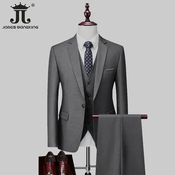 ( Blazer mellénynadrág ) Boutique minőségi szövet Egyszínű férfi alkalmi irodai üzleti öltöny 3db vagy 2db szett vőlegény esküvői ruha