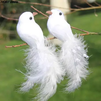 Dekoratív Hamis galambok Fehér műhab Toll Esküvői dísz Otthoni kézműves asztaldekoráció Madár játék Esküvői dekoráció