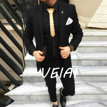Egyedi gyártású fekete férfi öltönyök 2022 Slim Fit férfi dzseki alkalmi jelmez házasság Homme vőlegény viselet báli szmokingok blézer Terno 3 db