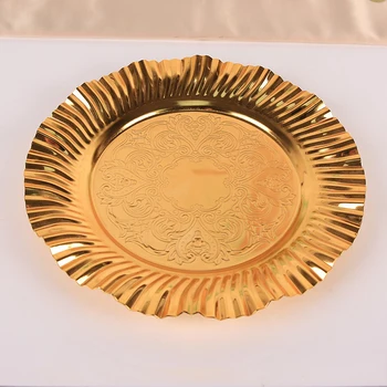 Európai arany fém töltőlemez Luxus snack tészta Cukorka tálca Háztartási kerek gyümölcs tárolás Esküvői parti vacsora dekoratív