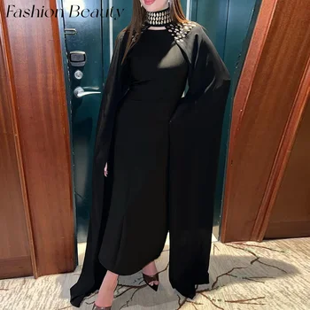 Fashion Beauty fekete estélyi ruhák hosszú ujjú kristály földig érő formális occassion ruha nőknek 2024 vestidos de fiesta