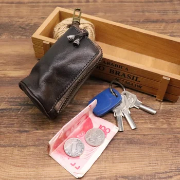 Felső rétegű marhabőr nulla pénztárca retro készítésű régi kulcstáska férfi nagy kapacitású deréklógó marhabőr kulcstáskához