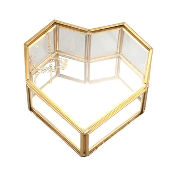 Flip Love szív alakú geometrikus üveg ékszerdoboz Üveggyűrű doboz gyönyörű egyedi esküvői ékszerdoboz gyűrű esküvői dekorációhoz
