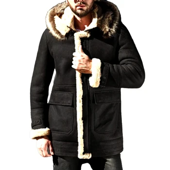Férfi Ifjúsági téli meleg kabát műbőr közepes hosszúságú parka divat árok kabát puha könnyű ápolás sűrített vintage téli kapucnis pulóver