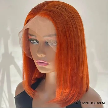 Ginger narancssárga egyenes Bob emberi haj parókák nőknek ragasztó nélküli 13x4 csipke elülső paróka 10-14 hüvelyk #350 színes csipke elülső paróka