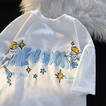 Hip Hop márka hímzés Angel pólók Gótikus nyári pamut divat rövid ujjú felsők Uniszex párok Streetwear Kawaii ruhák