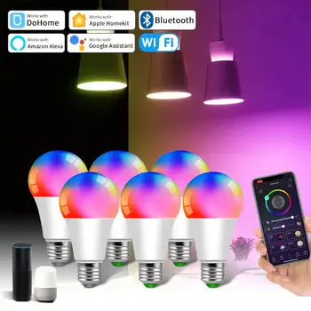 Homekit WiFi / Smart Bulb 12W E27 RGBCW színes szabályozható LED lámpa időzítő funkció Dolgozzon az Alexa Home DoHome alkalmazással