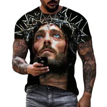 Jézus Krisztus 3D mintás pólók Férfi Nők Nyári Divat Alkalmi Rövid ujjú Cool P Shirt Harajuku Streetwear