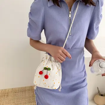 koreai aranyos vászon cseresznye vödör táska nőknek Nyári egyszerű alkalmi kis crossbody táska 2023 Új női divat válltáskák