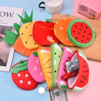 Kreatív gyümölcs plüss érme pénztárca görögdinnye/eper/narancs/ananász cipzáras pénztárca plüss zsebkártyatartó érme tárcák