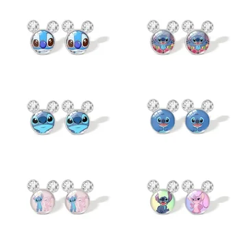 Lilo & Stitch Disney Cartoon Time Gem Stud fülbevaló lányoknak Anime ékszer öltés Kawaii fülbevaló kiegészítők Gyerek születésnapi ajándék