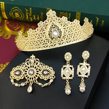 Neovisson kiváló minőségű marokkói arany színű ékszerkészletek Tiaras Crown Algéria női hajlánc kristály haj kiegészítők ajándék