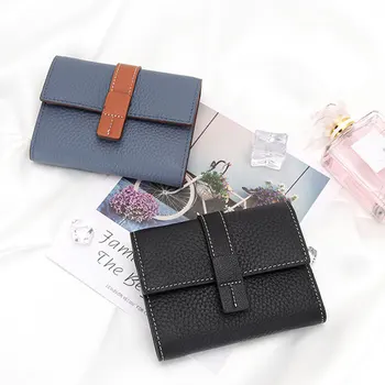 Női pénztárca téglalap alakú csere Háromrészes egyszínű stílusos kártyatartó fotó mappa pénztárca születésnapi ajándék fekete