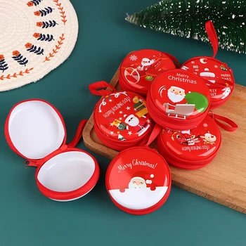 Random bádoglemez érme pénztárca fülhallgató tároló táska Karácsonyi ajándékok Mikulás mintás érme pénztárca kulcsérme táska piros érme pénztárca