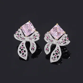 Romantikus 8*8mm rózsaszín magas széntartalmú gyémánt 925 ezüst fülbevaló eredeti tanúsított csokorcsomó női ékszereknek Valentin-napi ajándék