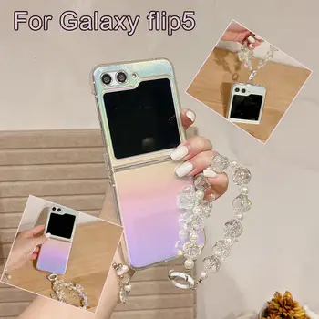 Samsung Z Flip 5 tokhoz Matte Glitter Rainbow összecsukható telefontok karkötővel Samsung Z Flip 3 ZFlip4 kemény háttámlához Cove Q9R6