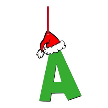 Személyre szabott levéldísz újrafelhasználható fa karácsonyfa dísz zöld betűs függő dekoráció Mikulás sapkával bulihoz