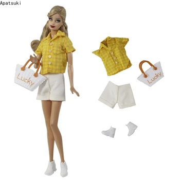 Sárga divatbaba ruhák Barbie ruhákhoz Szett blúz Ing, Rövidnadrág, Cipő, Lucky Bag 1/6 Babák Kiegészítők Játékok gyerekeknek