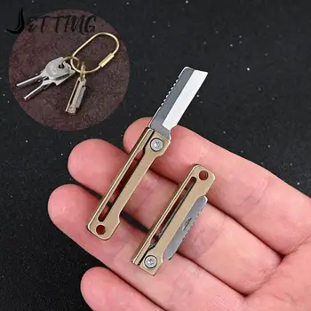 Sárgaréz Mini összecsukható kés Hordozható zsebkés Kulcstartó Medál EDC Kemping felszerelés Kültéri multi multifunkciós szerszám