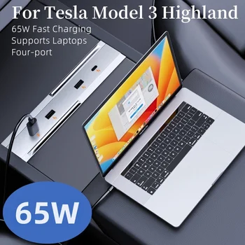 Tesla Model 3 Highland 65 W-os szupergyors töltő USB Shunt Hub intelligens dokkolóállomás autós adapter Powered Splitter Extens
