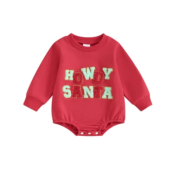 Toddler Baby pulóver Romper alkalmi karácsonyi levél hímzés hosszú ujjú jumpsuit újszülött csecsemő aranyos ruhákhoz