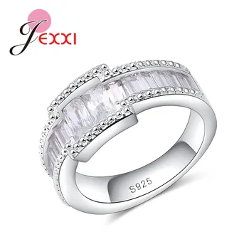 Trendy 925 Sterling ezüst köbös cirkónium gyűrűk nőknek Esküvői ékszerek Kristály eljegyzés Anillos Bijoux Femme