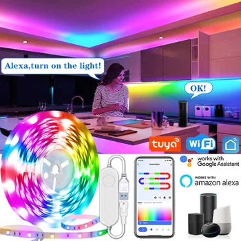 USB TUYA LED szalag lámpák Smart Life WiFi RGBIC Dreamcolor LED szalag üldöző hatás Fény támogatás Alexa Google szoba dekoráció