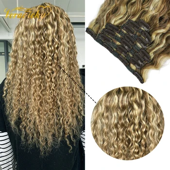 Veravicky 200G/10DB Set Piano Color Natural Curly Clip In Hair Hosszabbító gép Made Real Human Hair Full Head Clip Ins