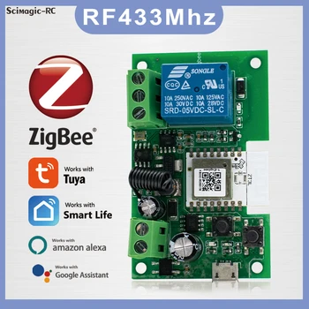 Zigbee intelligens kapcsoló modul 1CH RF vezérlés 7-32V 85-250V intelligens otthoni megszakító érzékelő Alexa Google Home-mal