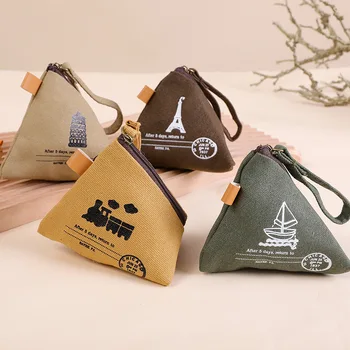 Új kis aranyos zsebpénztárca háromszög alakú cipzáras vászon érme pénztárca vintage pénztárca kreatív tartó táska divat stílus Népszerű