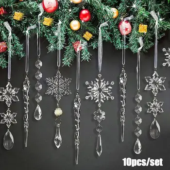 10Pcs karácsonyfa átlátszó üveg jégcsap díszek dekoráció karácsonyi lakberendezés
