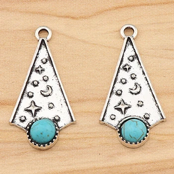 15Pcs Tibeti ezüst cseh imitáció türkiz háromszög charmok medálok DIY nyaklánc ékszerkészítéshez Megállapítások Kiegészítők