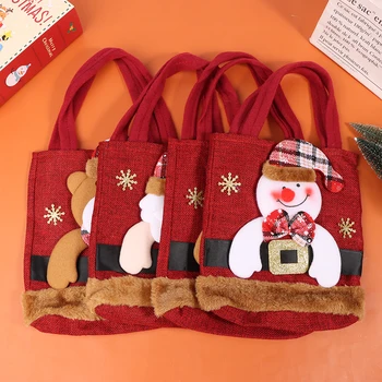 1Pc Karácsony napja Mikulás hóember Szarvas gyermek ajándéktáska Cukorka táska Karácsonyi kézitáska Boldog Karácsonyt dekoráció Kézi csomag