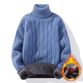 2024 Téli új garbós pulóver férfi Vastagabb polár bélés Meleg kötött pulóverek Thermal bársony söpörő