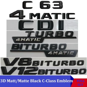 3D Matt Black W204 W205 autó embléma C180 C200 C300 C320 C350 C280 C220 C250 C63 embléma matrica logó Mercedes Benz AMG