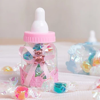 5PCs Esküvői tejesüveg cukorkás doboz Műanyag adagoló stílusú cukorkás üveg fiú babaváró születésnapi rózsaszín cukorka doboz ajándék csomagoló doboz