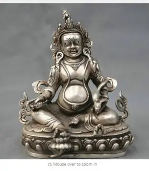 6'' Kína ezüst bronz sárga Jambhala Buddha szobor tibeti ezüst dekoráció bronz outletek
